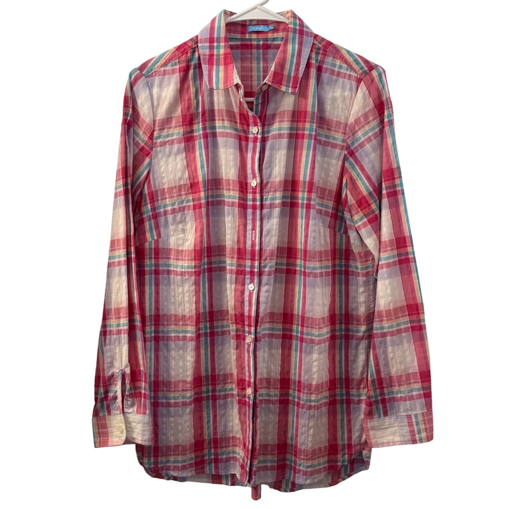 J. McLaughlin Women Size Medium Plaid Shirt Button Down Long Sleeve Cotton Blend